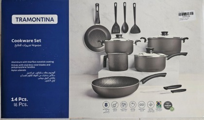 TRAMONTINA Since 1911, Made In Brazil - Paris 14 Pieces Graphite Aluminum Cookware Set / BLACK